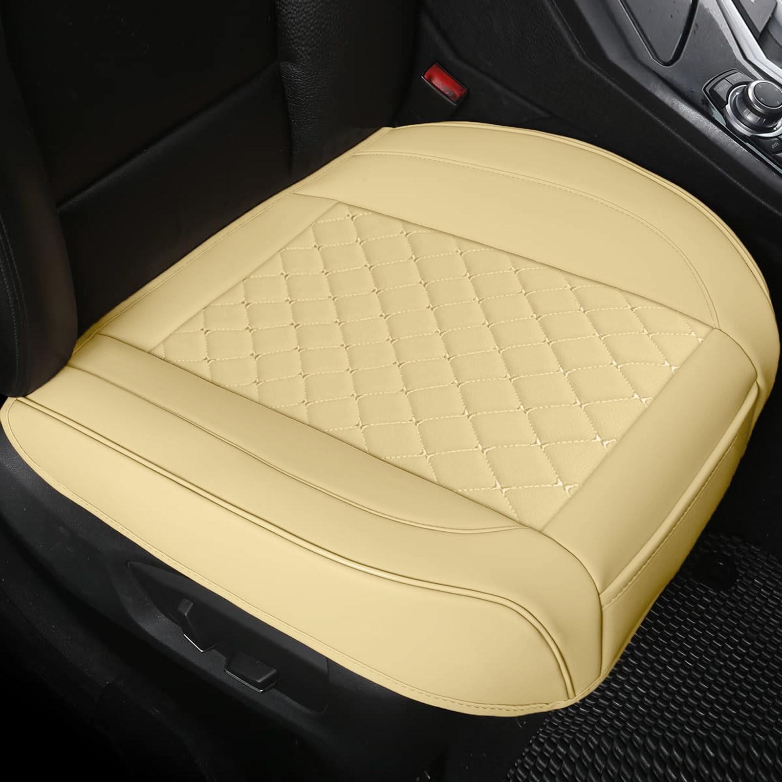 SanQing 2 pezzi di coprisedili per auto in pelle sintetica di lusso, protezioni per cuscini per sedile anteriore, compatibili con il 90% dei veicoli (berlina, SUV, camion, mini van) (BEIGE)