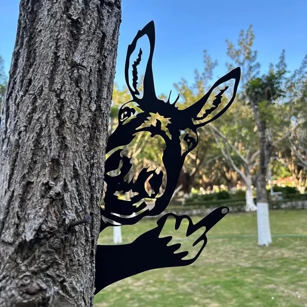 Peeping Middle Finger Animal Metal Sign, Squirrel Flipping off Bigfoot Yard Art Decor, Peaking Animal Wall Art Ornament Corner Tree Fence Farmhouse Outdoor Garden Decoration(Peeping Bigfoot,16IN)