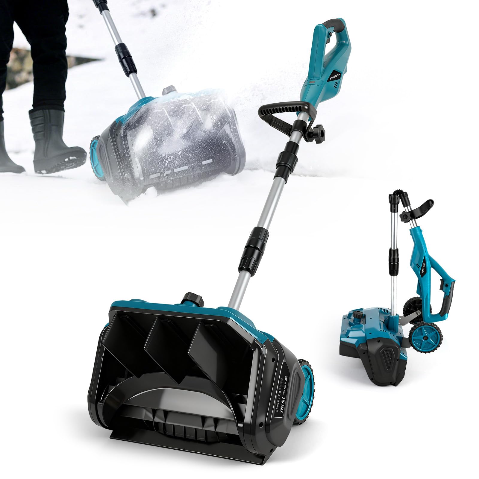 Akku Schneefräse für Makita 18V Akku (Ohne Akku), 1000W Bürstenlose Elektrische Schneebürste mit Stützräder, 20cm Räumhöhe, 30cm Reinigungsbreite, 6m Wurfweite, 45° Einstellbar