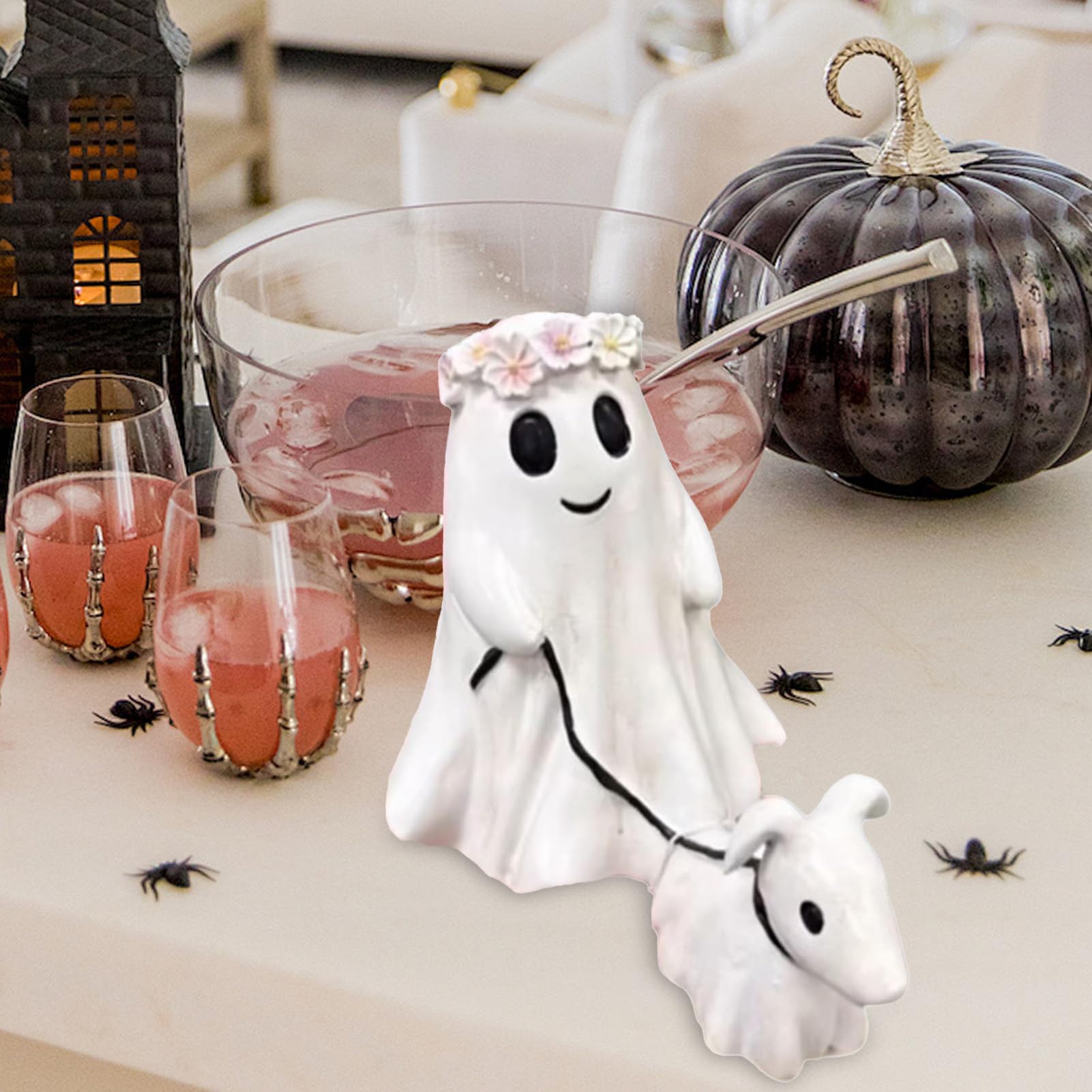 Statues Fantômes Halloween - 2 Pièces Mignonnes Et Effrayantes En PVC - Déco Intérieur/extérieur - 7,69 Cm - 8