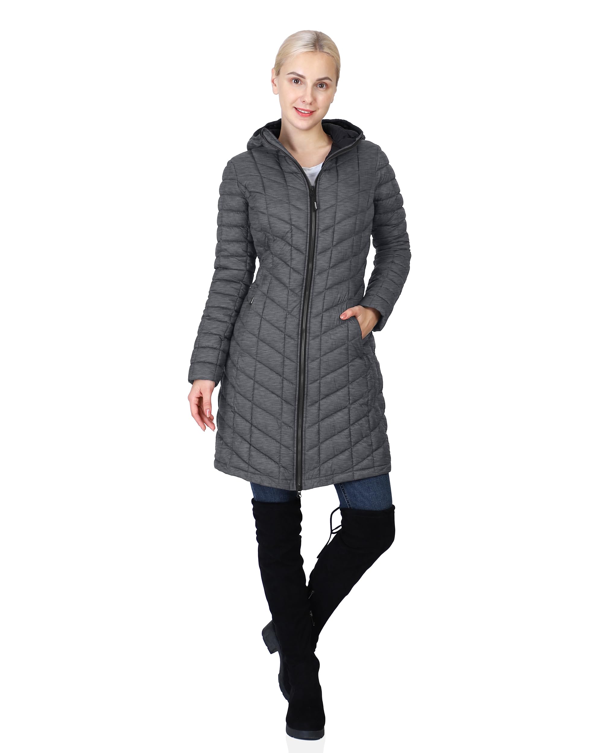 Outdoor Ventures Women's Maryan Hooded Ultra Lightweight Warm Thermolite Long Puffer Coat