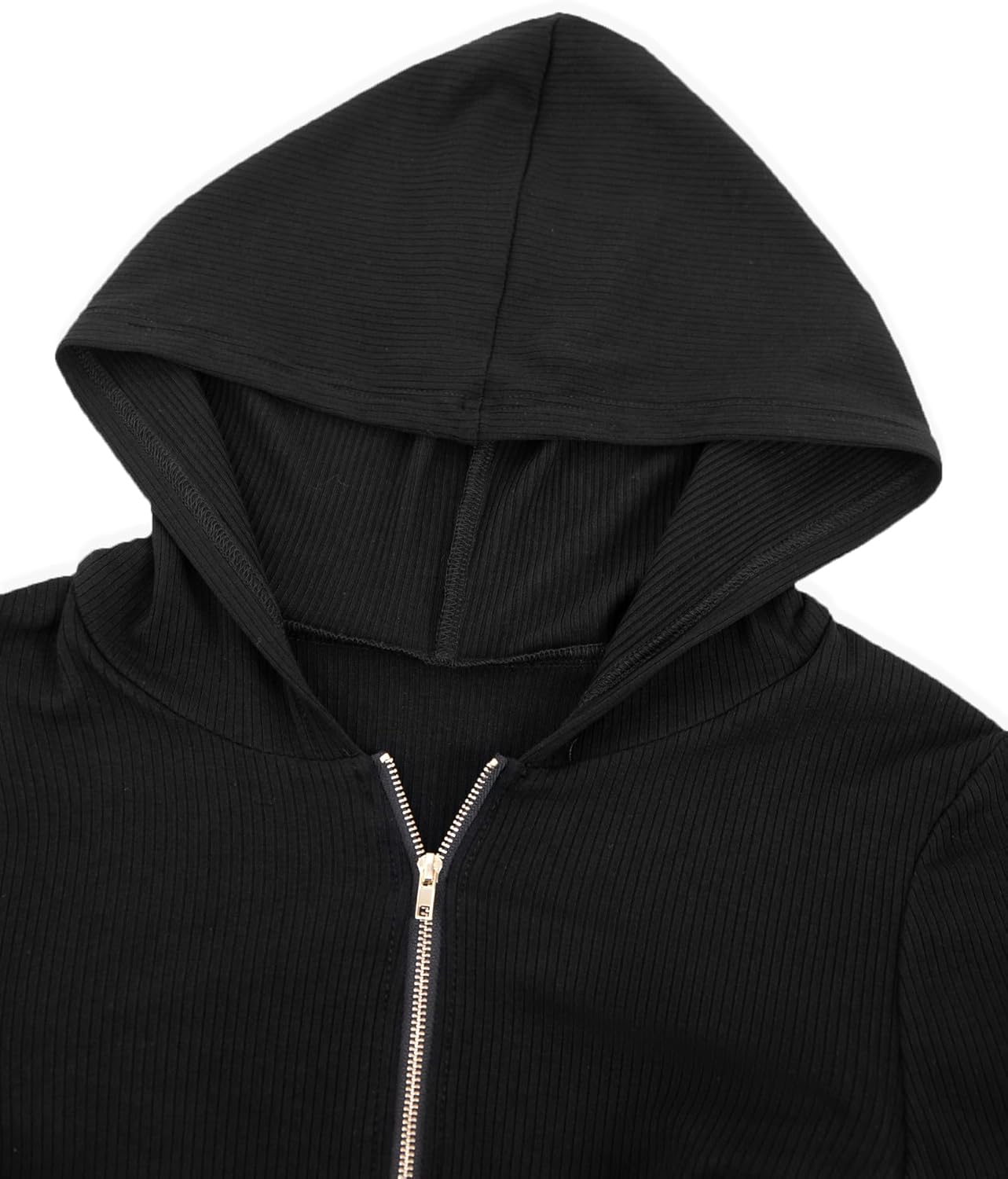 LovelyWholesale Womens Ribbed Cropped Hoodie Zip Up Crop Sweatshirt Casual Long Sleeve Tops - Image 4