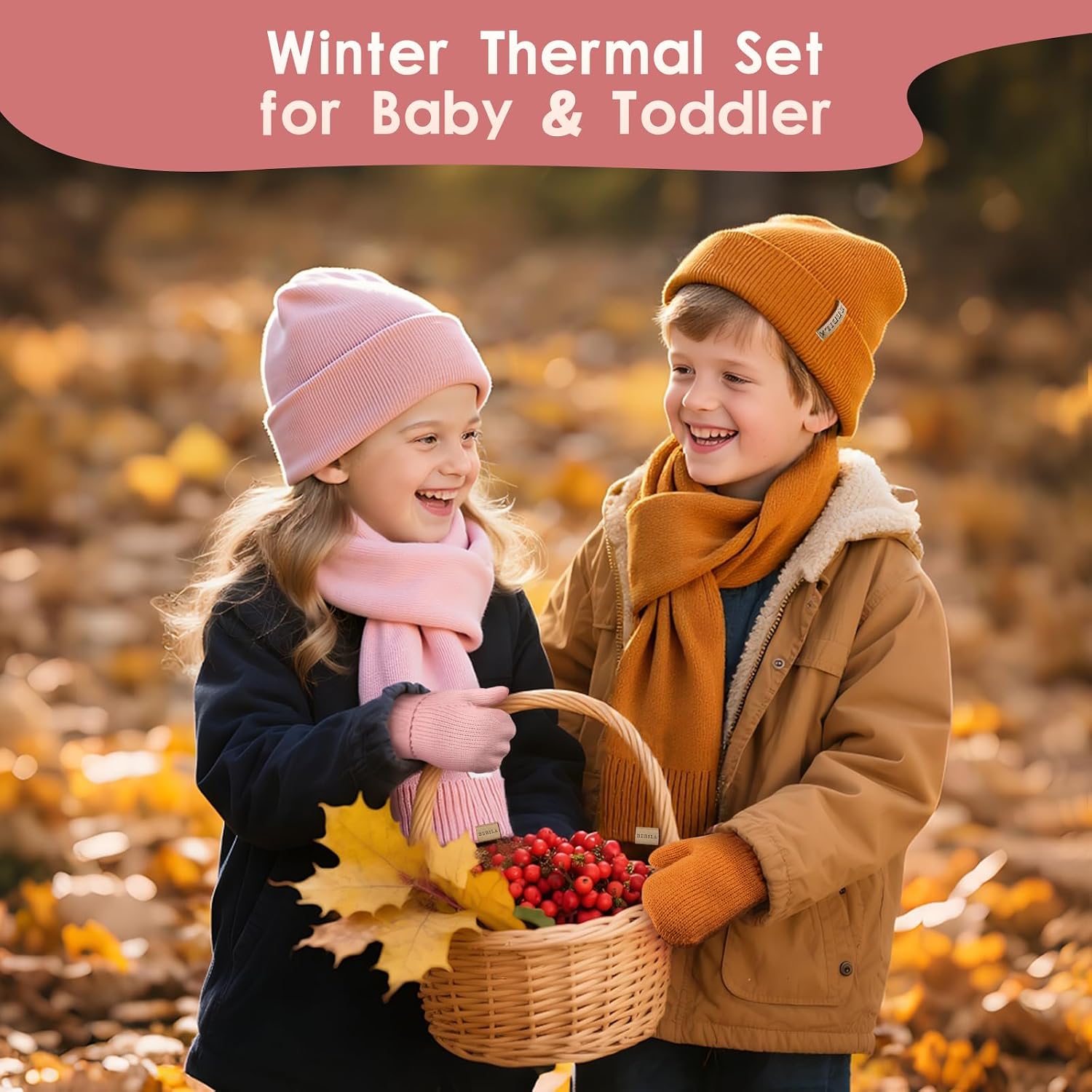 Baby Beanie Boys Winter Hat Gloves Girls Scarf Set Fleece Lined Knit