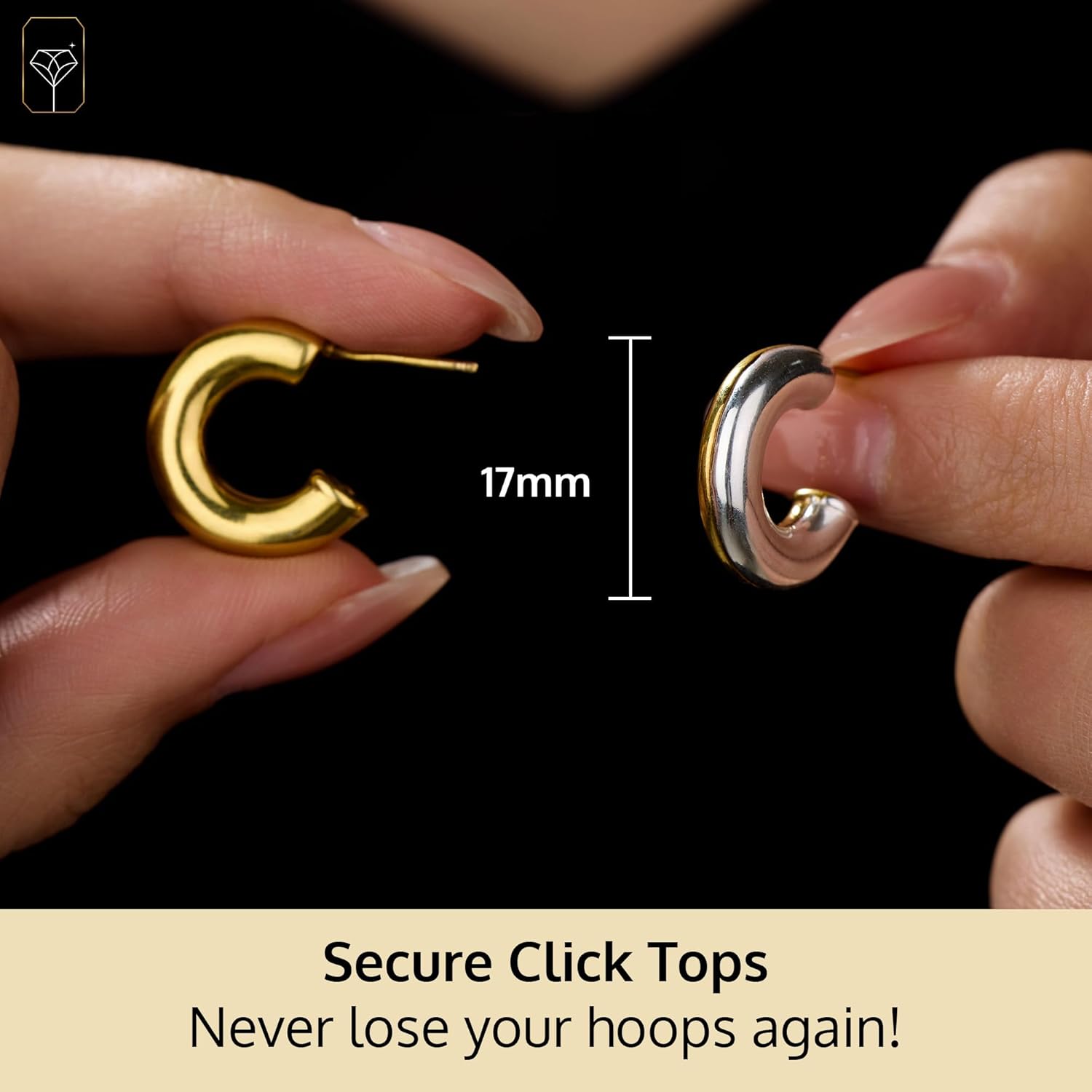 Small 925 Sterling Silver 18K Gold Plated Two Tone Earrings | Hypoallergenic & Anti-Tarnishing | Open Back C Shaped Gold and Silver Hoop Earrings with Secure Push Backs | Mixed Metal Earring Hoops in Various Styles by MAX + STONE