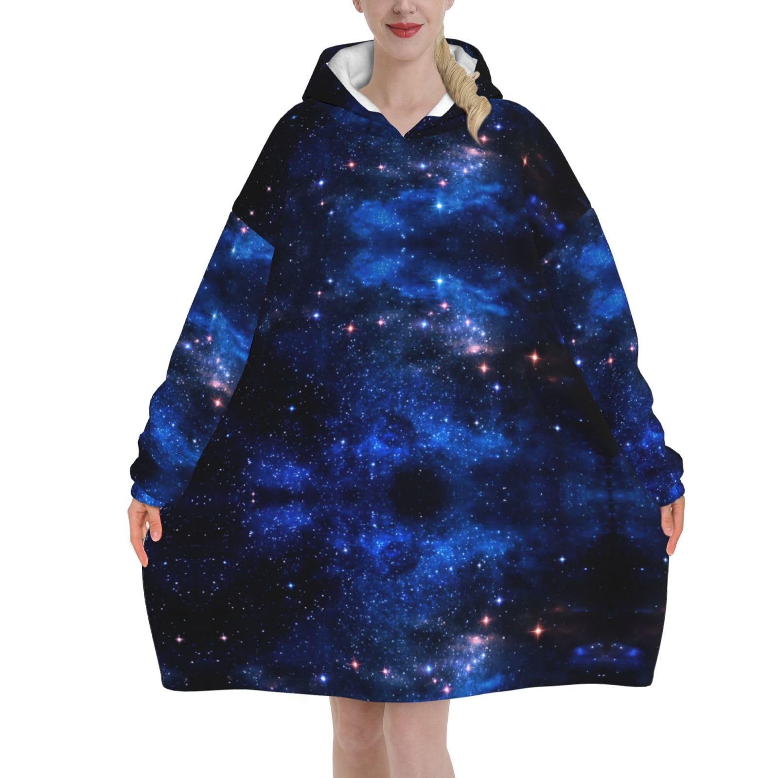 Coperta con stampa notturna galassia, felpa con cappuccio, oversize, felpa con cappuccio, coperta con maniche, regalo invernale accogliente ed enorme
