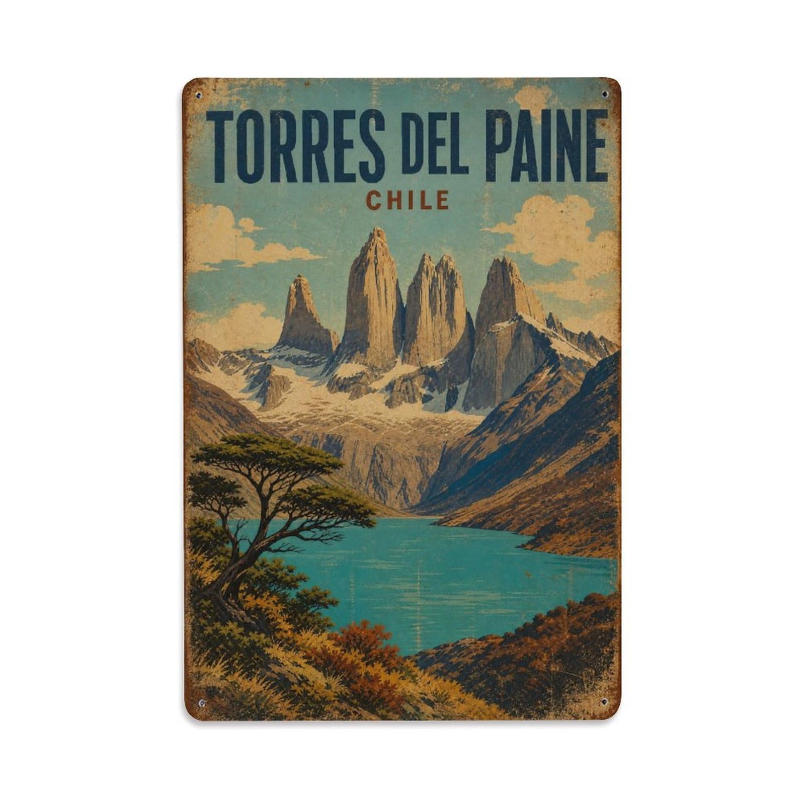 Retro Travel Chile Torres Del Paine Metal Tin Sign