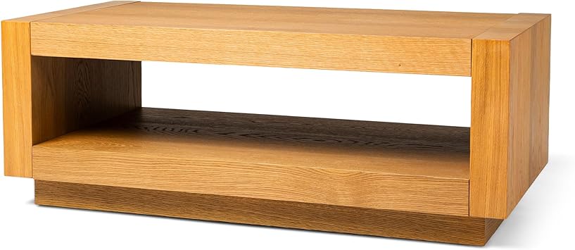 Maven Lane Artemis Large 2 Tier Contemporary Rectangle Wooden Center Coffee Table with Shelf Storage for Living Room in Refined Natural Finish