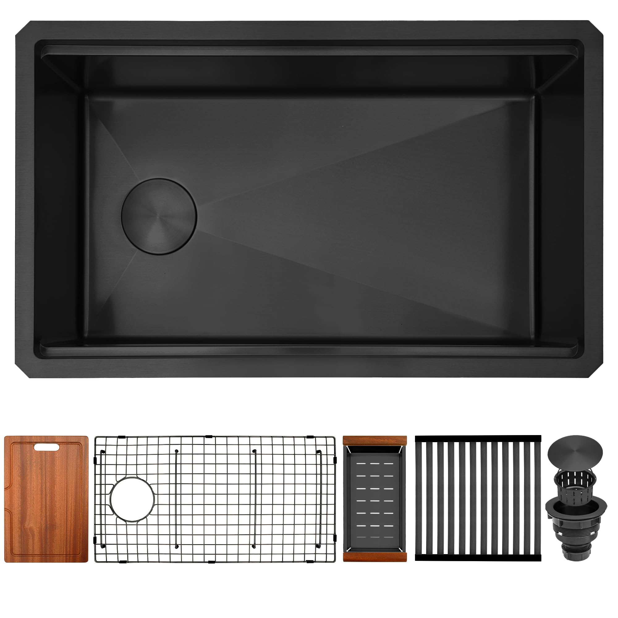 Fregadero de cocina negro con estación de trabajo integrada de diez pulgadas de profundidad