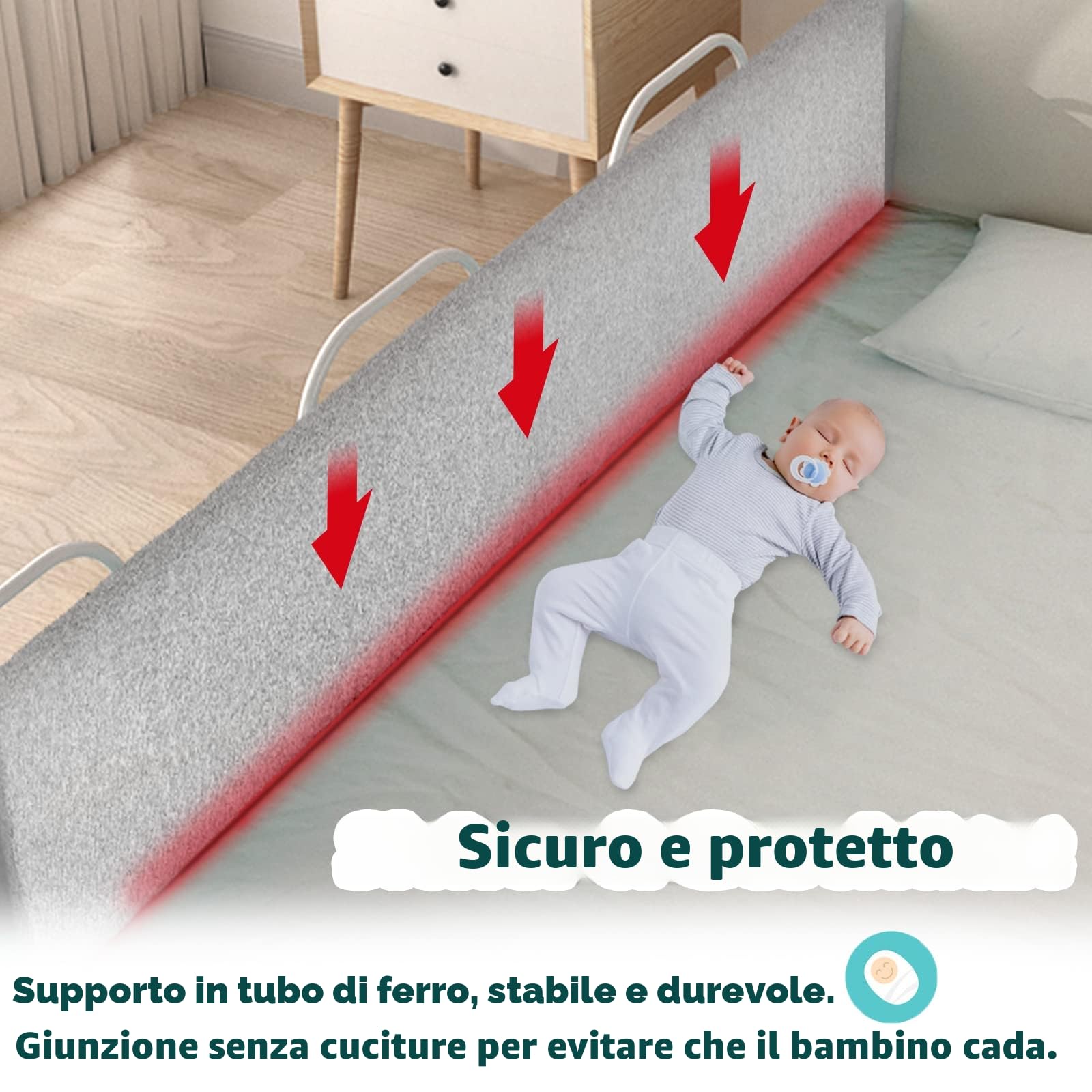 LZQ Sponda di protezione anticaduta per letto dei bambini, forma regolabile, altezza regolabile, per bambini e neonati, grigio, 200 cm