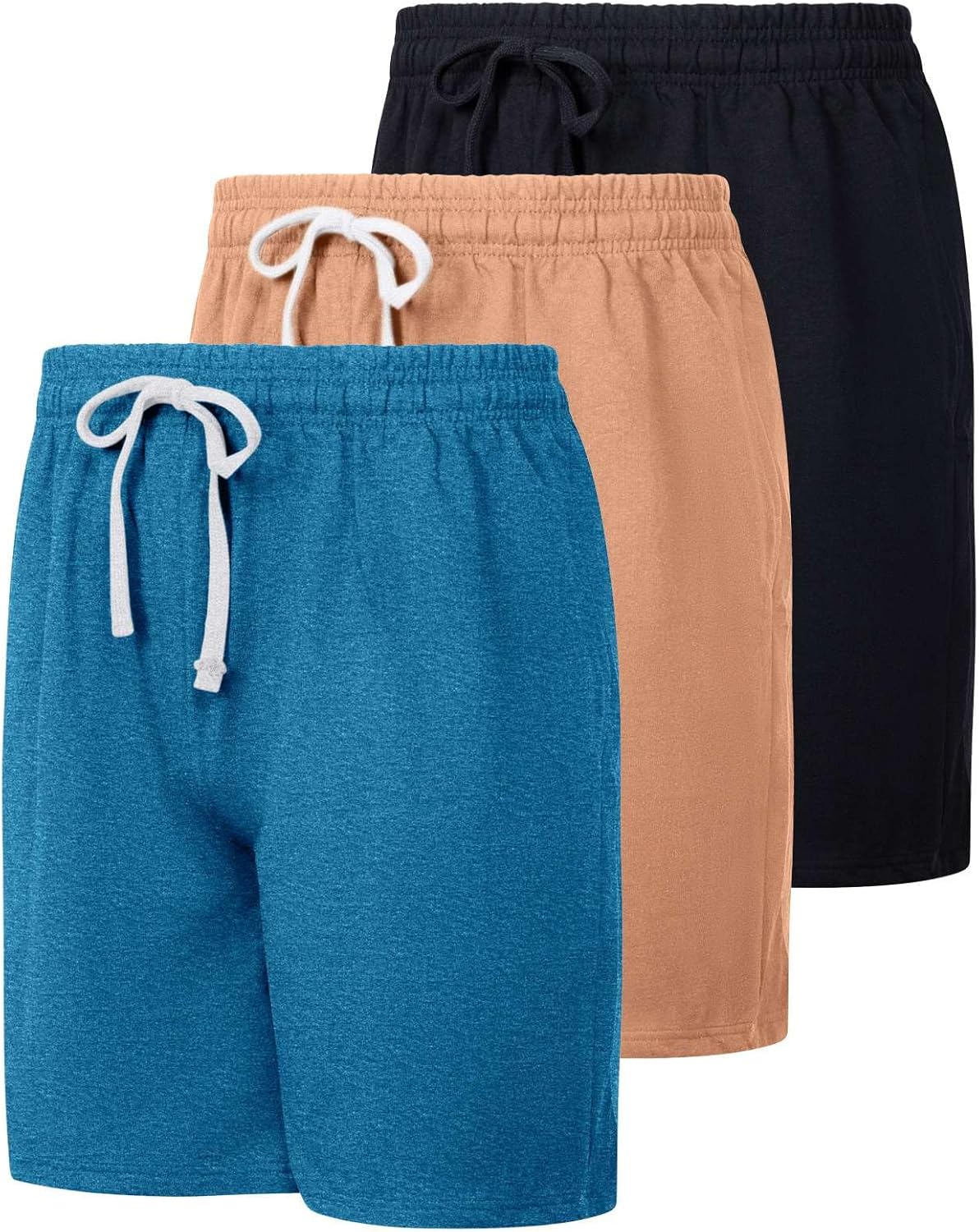 Real Essentials 3 Pack: Men's Cotton 9" French Terry Casual Lounge Sweat Shorts with Pockets (Available in Big & Tall)