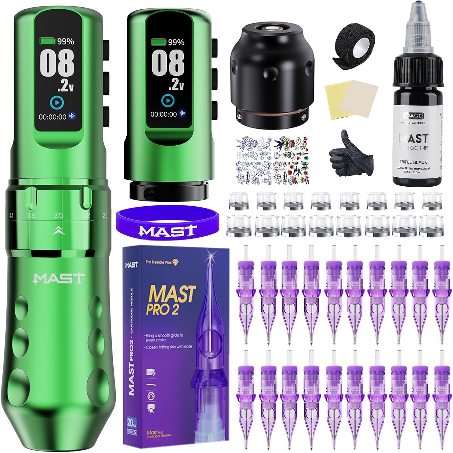 Mast Tattoo Flip4 Pro Tattoo Machine Set Wireless Tattoo Machine 7 Strokes 2.5-4.5mm 2000mAh Battery for Beginners Professionals TZWQP-128-2