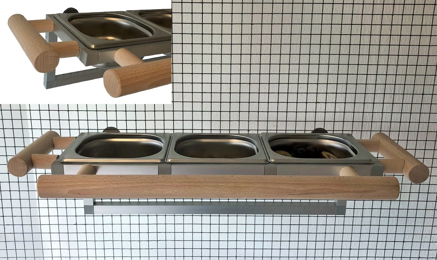 Papageien Spielzeug Freisitz Vögel Futternapf Futterbar, Futterschale Edelstahl *ZINKFREI*