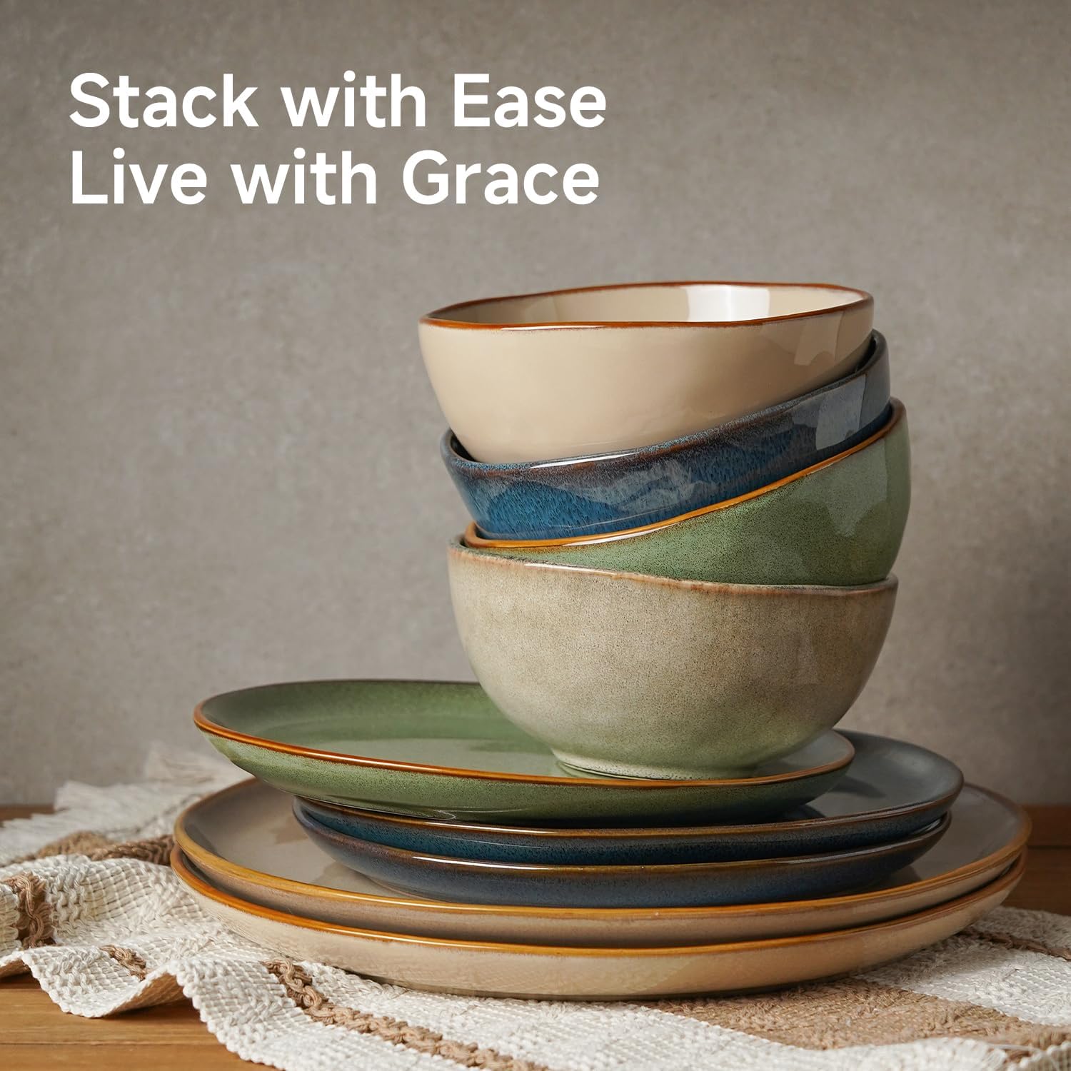 KINGSTONE 4 Piece Stoneware Plate Sets, 10.6 Inch Irregular Shaped Plates