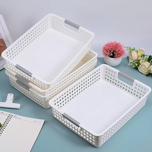 Miniatura 5 de Bandejas de papel para el aula, paquete de 4 bandejas de papel para el aula, cestas de almacenamiento de plástico con asas, colorida organización