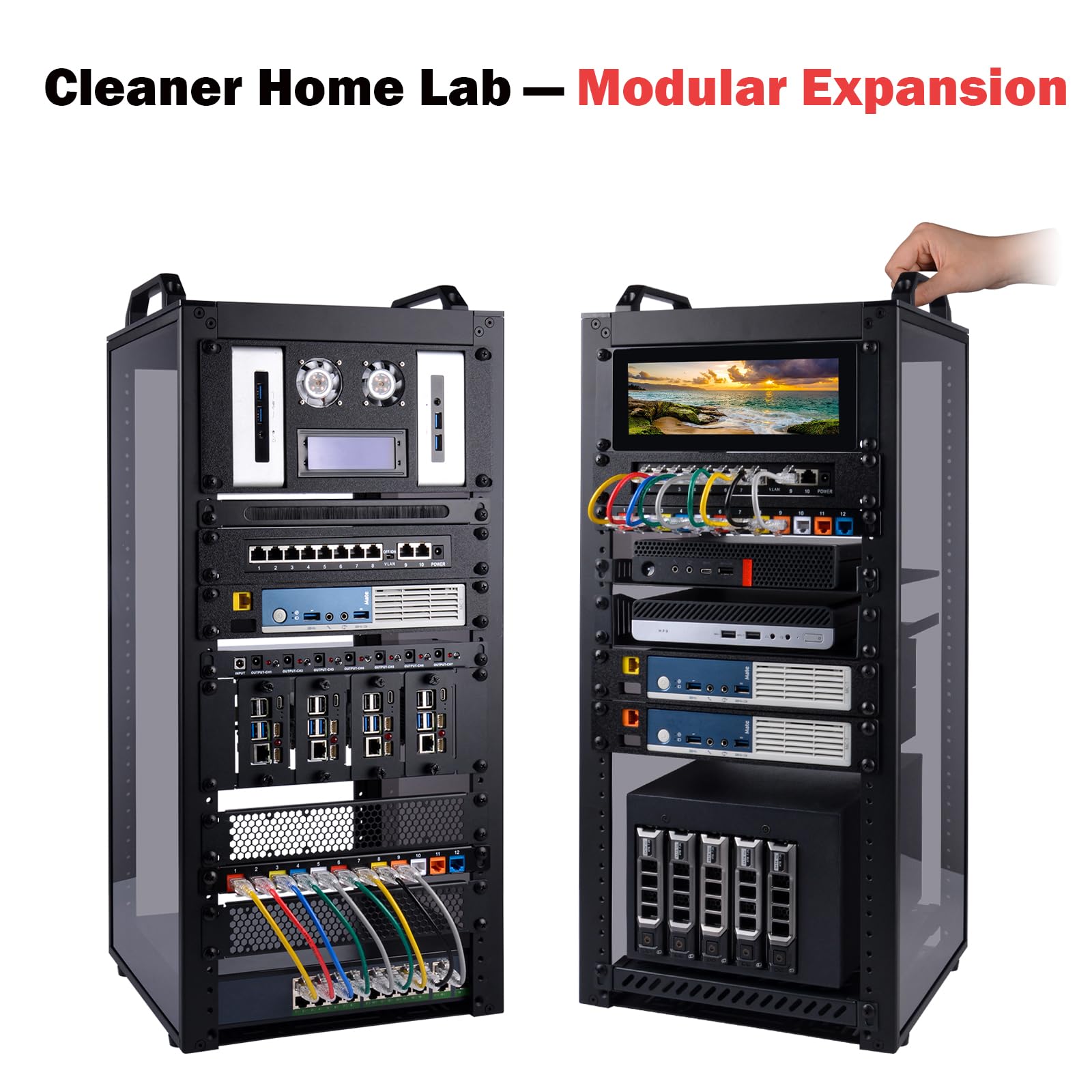 GeeekPi DeskPi RackMate T2 – 10 Pouces 12U Mini Baie Serveur Profondeur 260 mm, avec Plateau de Rack, Panneau de Ventilation et Panneau de Brassage 12P, pour équipements AV, NAS et serveurs, Noir