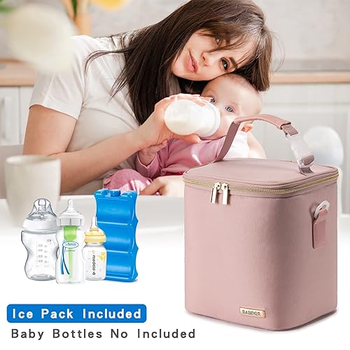 Miniatura 6 de Bolsa enfriadora de leche materna con bolsa de hielo para 6 biberones de hasta 9 onzas, bolsa para biberones con correa para el hombro para madres