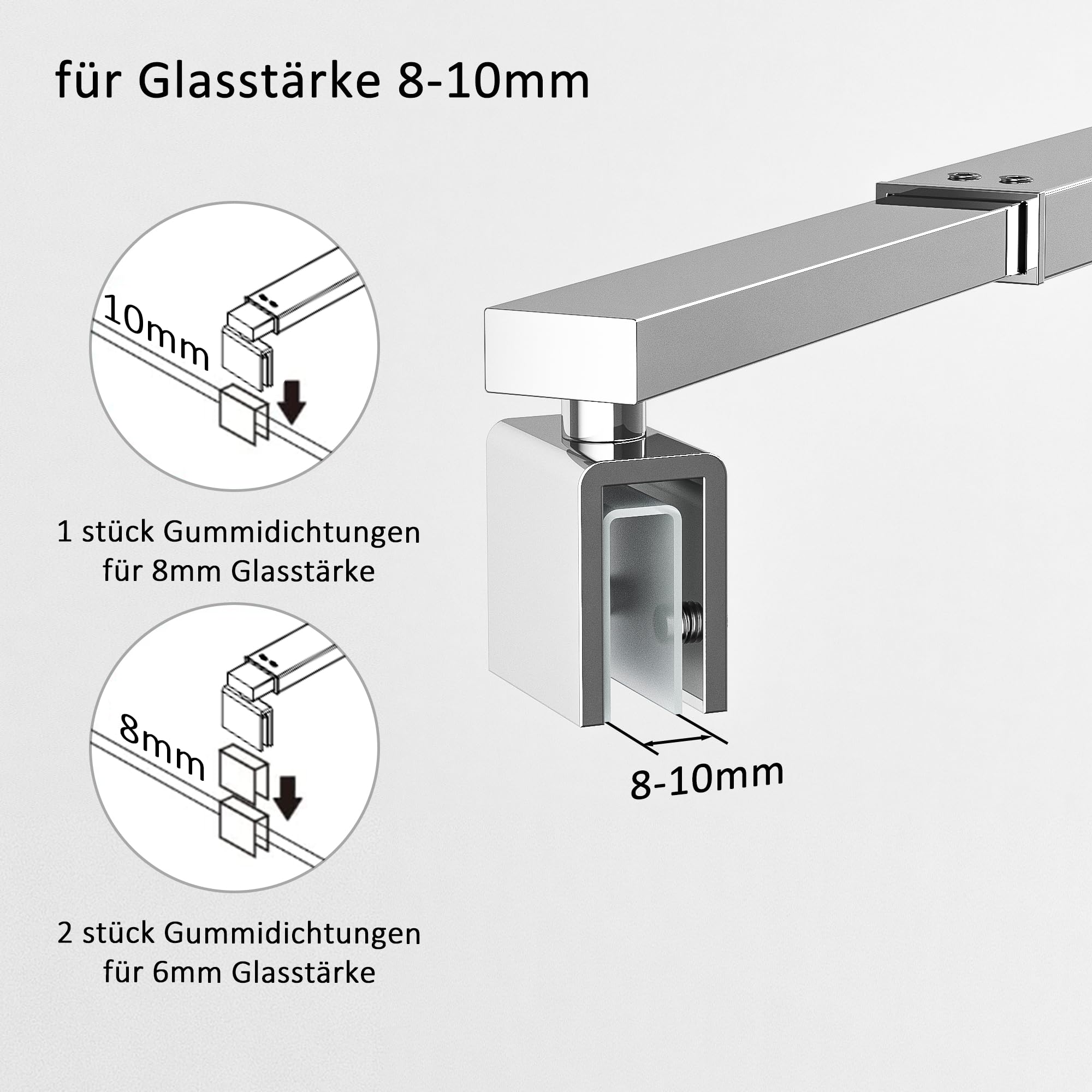 Boromal Haltestange Duschwand Haltestange für Duschwände Stabilisierungsstange Haltestange Stabilisator für Glasdicke 8-10 mm Dusche Duschwand Duschabtrennung Edelstahl 73-120cm