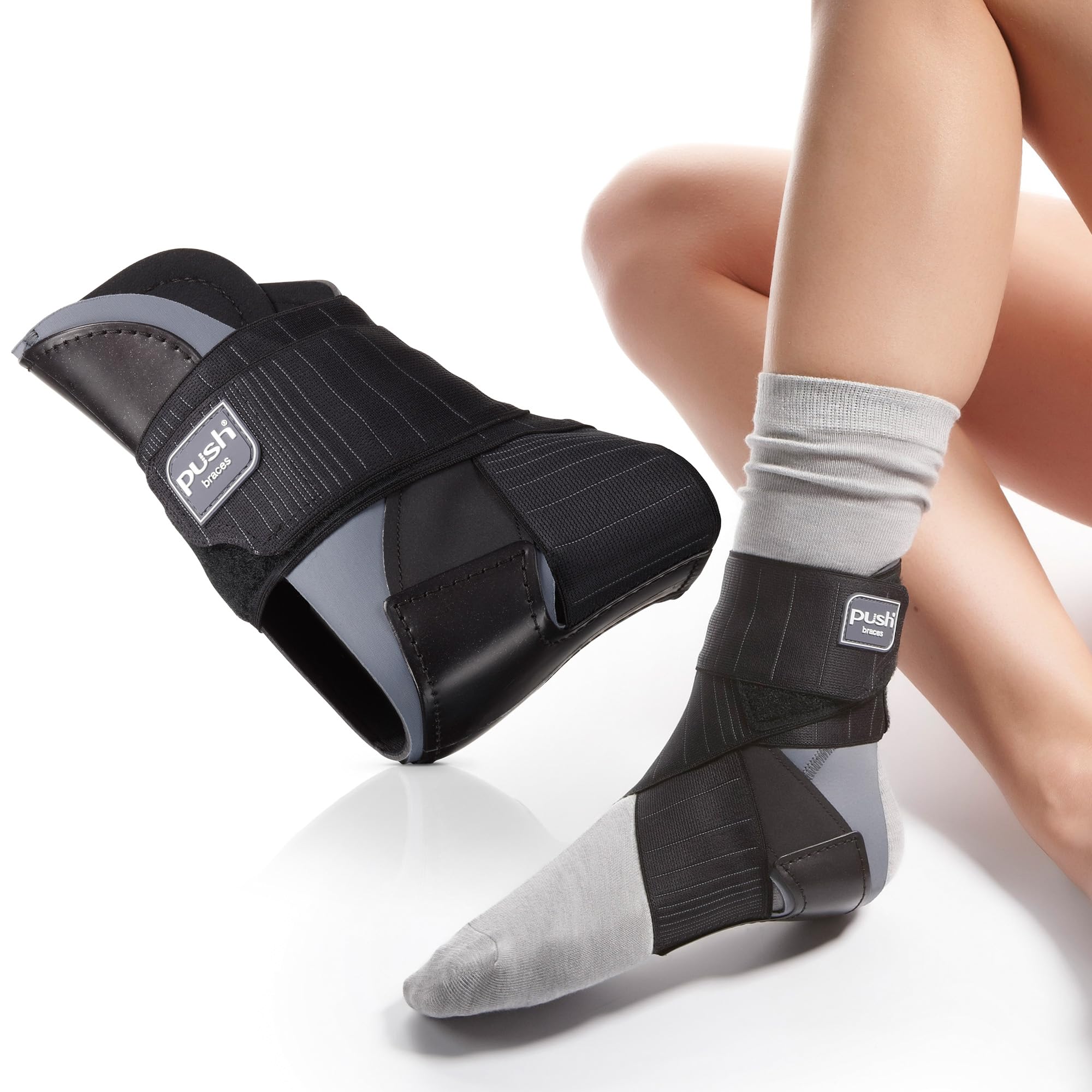 PUSH Ortho Aequi Ankle Brace – Semi-Rigid Ankle Support for Ligament Injuries, and Chronic Instability | Adjustable Ankle Brace with Elastic Strap for Optimal Comfort & Stability (Left Size 2)