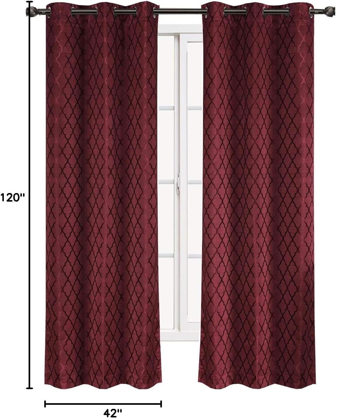 Royal Hotel Bedding Willow Jacquard Burgundy Grommet Blackout Window Curtain Panels, Pair/Set of 2 Panels, 42x120 inches Each