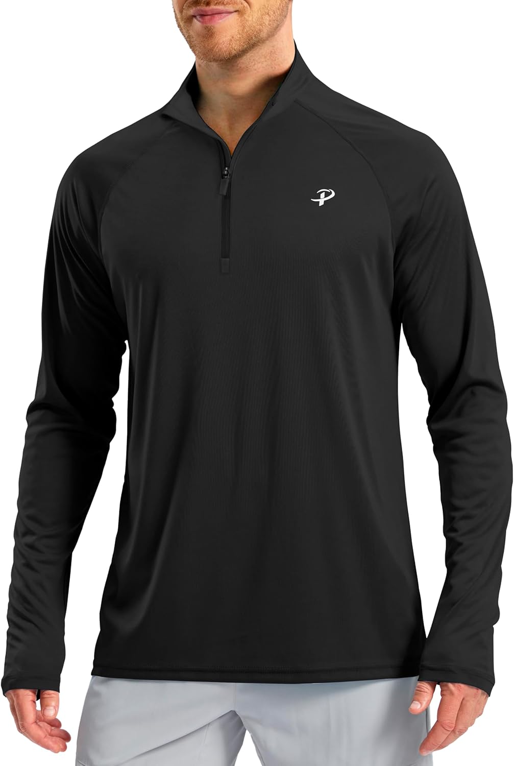 Pudolla Men's Long Sleeve Sun Shirts 1/4 Zip UV SPF UPF 50+ Rash Guard Fishing Running Hiking Outdoor Shirts
