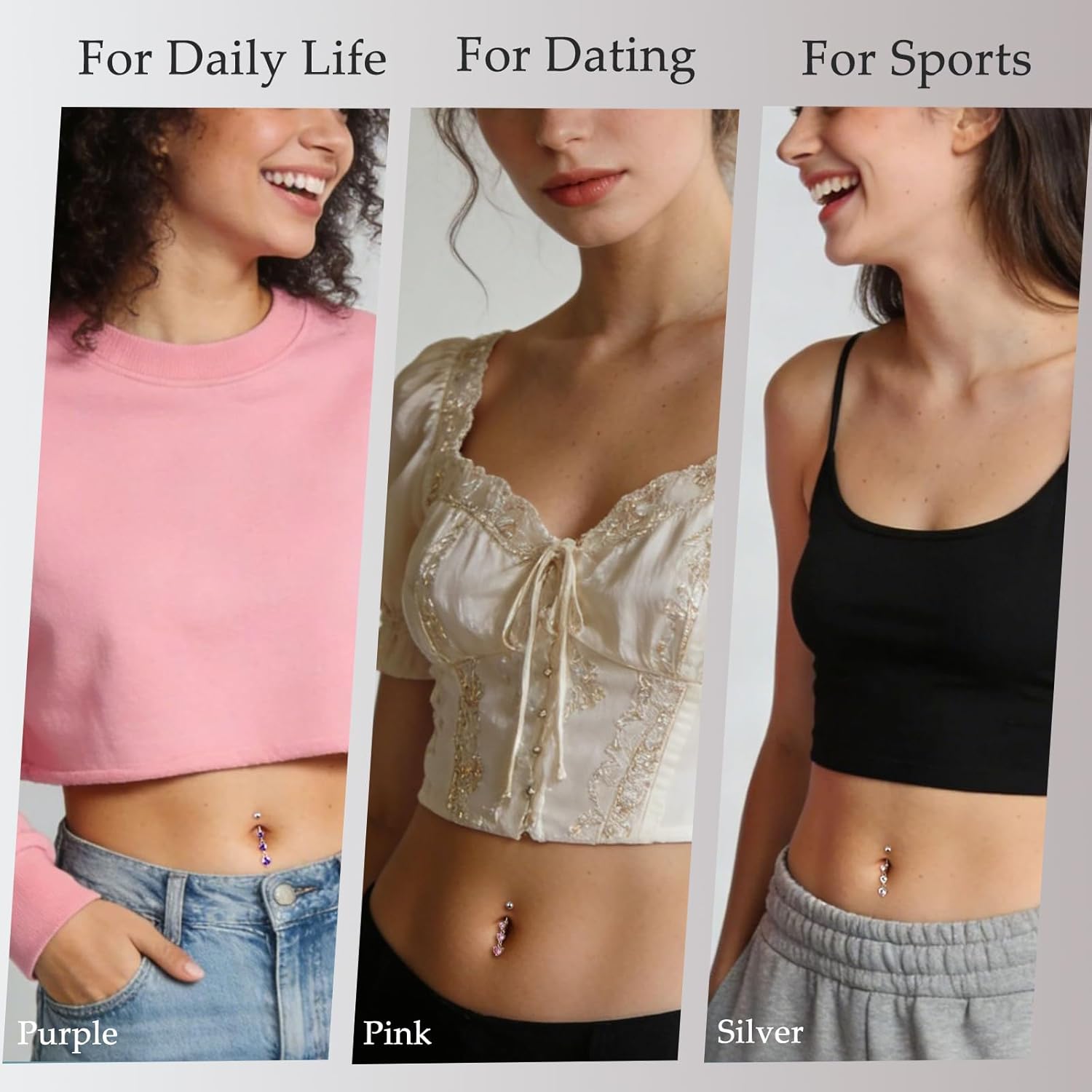 CANDYFANCY 14G Dangly Belly Button Rings Surgical Steel Gem Navel Rings Dangle Triple Round CZ Barbell Belly Piercings Jewelry - Image 7