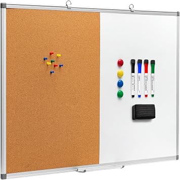 Comix Magnetic Whiteboard & Cork Combo, 36 x 24 Inches Wall Vision Board | Magnetic whiteboard & bulletin Board combo, contains 4 markers, 4 magnets, eraser and push pins