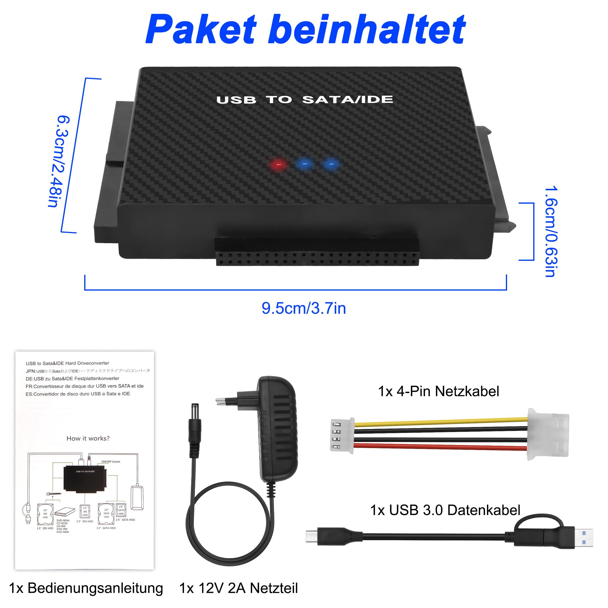 MEIRIYFA Convertitore USB 3.0 a SATA/IDE per SSD/HDD - Dettaglio
