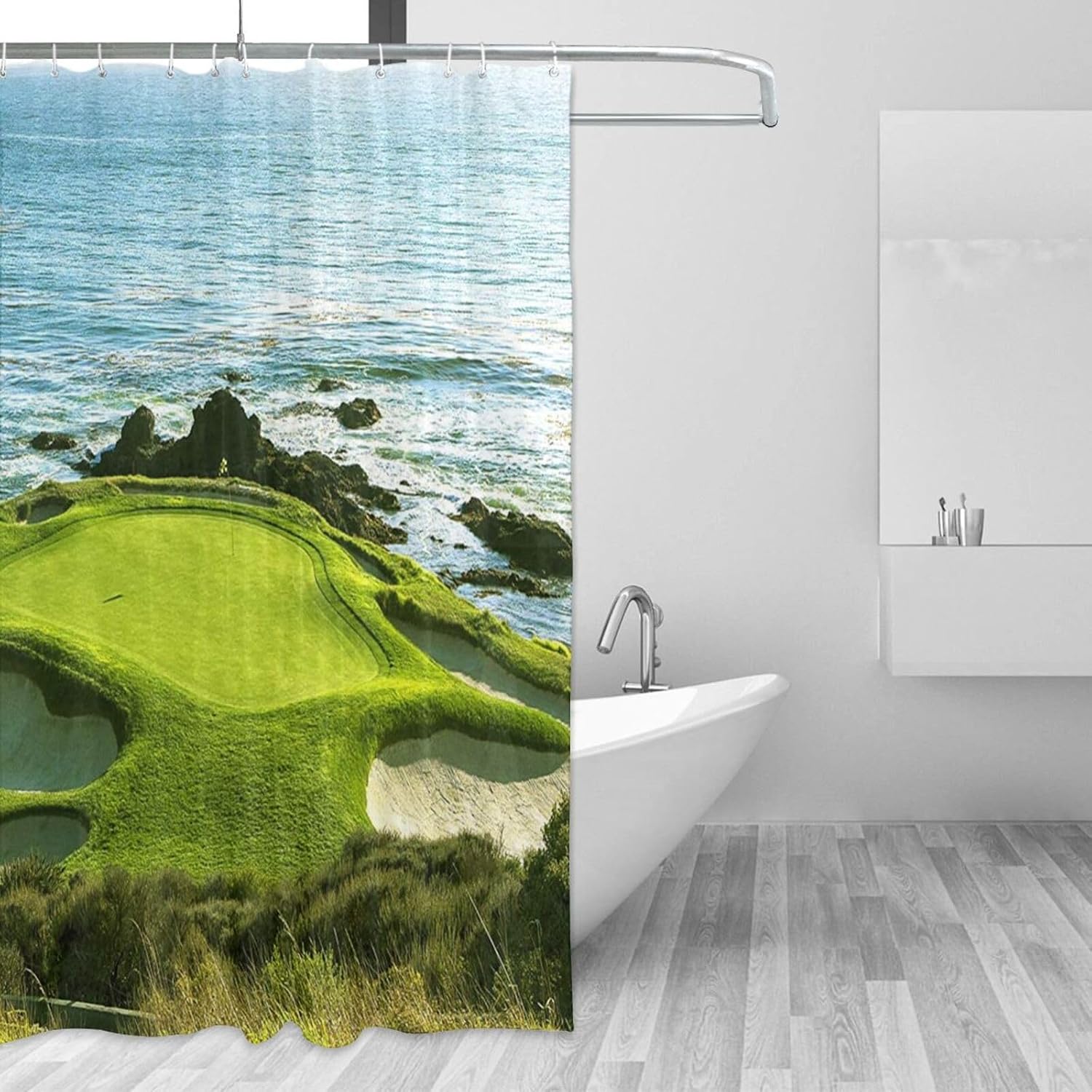 Heavy-Duty Shower Curtains for Bathroom Privacy, Beach Golf Course, Shower Curtain Liner with 12 Hooks, Farmhouse Waterproof Fabric Shower Curtains Set for Bath Room Decor, 72x72 Inch