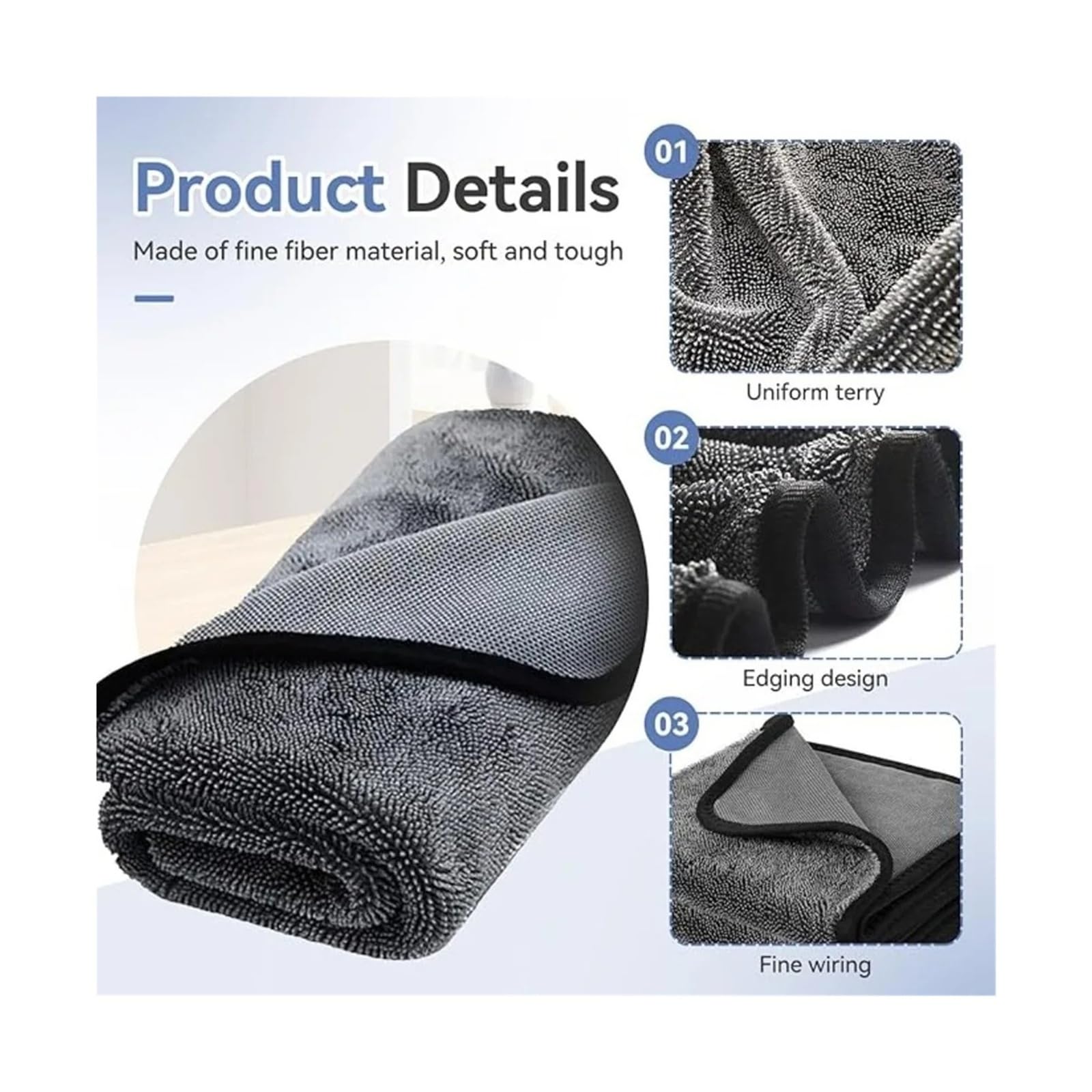 1-10Pcs Car Wash Towel Set - 40x40cm 40x60cm Drying Cleaning Cloth for Detailing Polishing House Kitchen Window 40x60cm-10Pcs — view 4