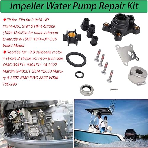 Miniatura 7 de Kit de reparación de bomba de agua del impulsor para Johnson Evinrude 394711, 0394711, 18-3327, 386697, 391698, 389112, 387610, 1974-UP, 9.9-15 HP