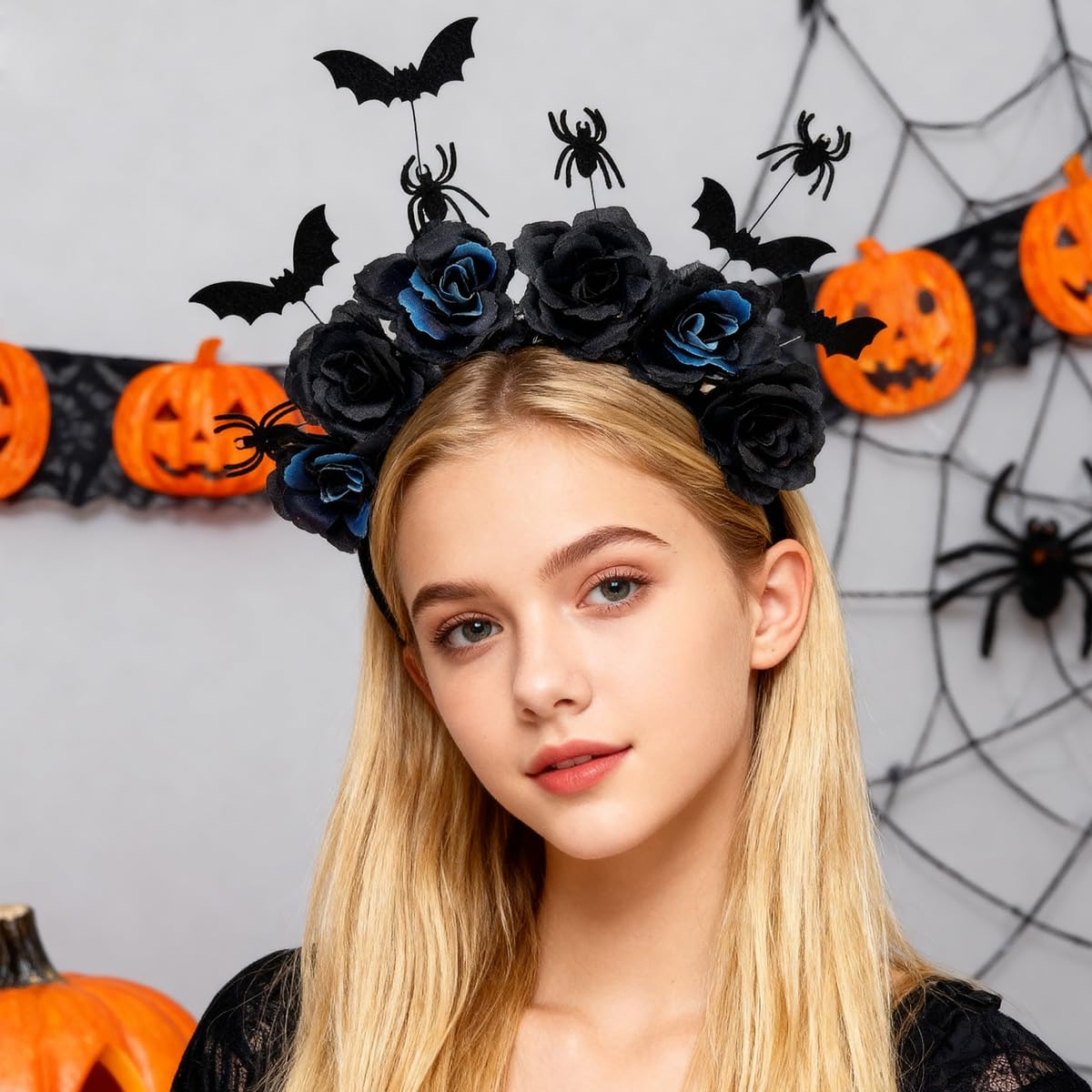 Taodyans Halloween Headband Flower Crown Headpiece Day of the Dead Costume for Women Party Cosplay Gothic Headwear Accessories (Spider & Bat) - Image 4
