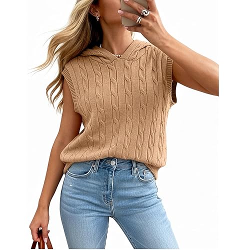 Women’s Sweater Vest Sleeveless Cable Hoodies Casual Knit Sweater Lightweight