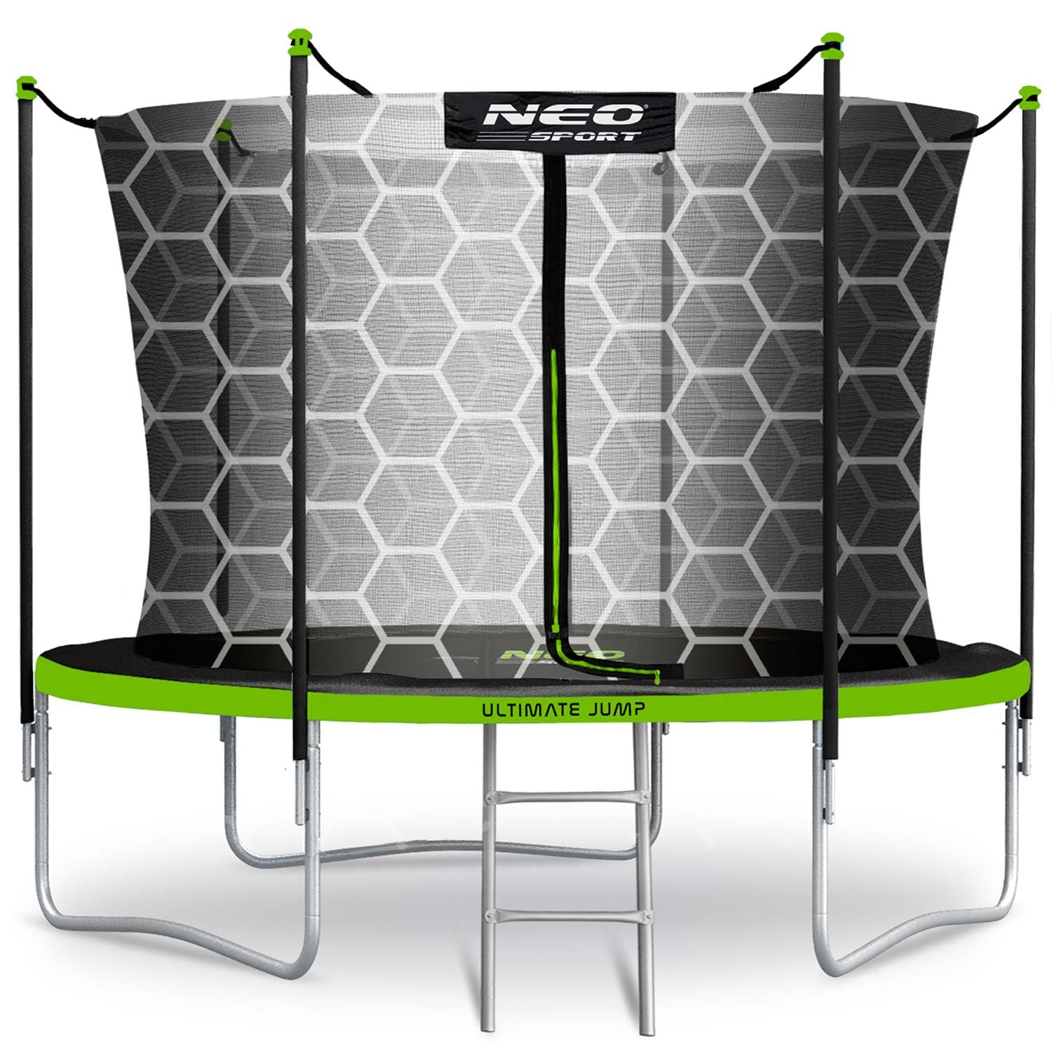 Neo-Sport Trampolina Ogrodowa Dla Dzieci Z Wewnętrzną Siatką Zabezpieczającą Drabinką 183 cm 6 ft Czarny Zielony