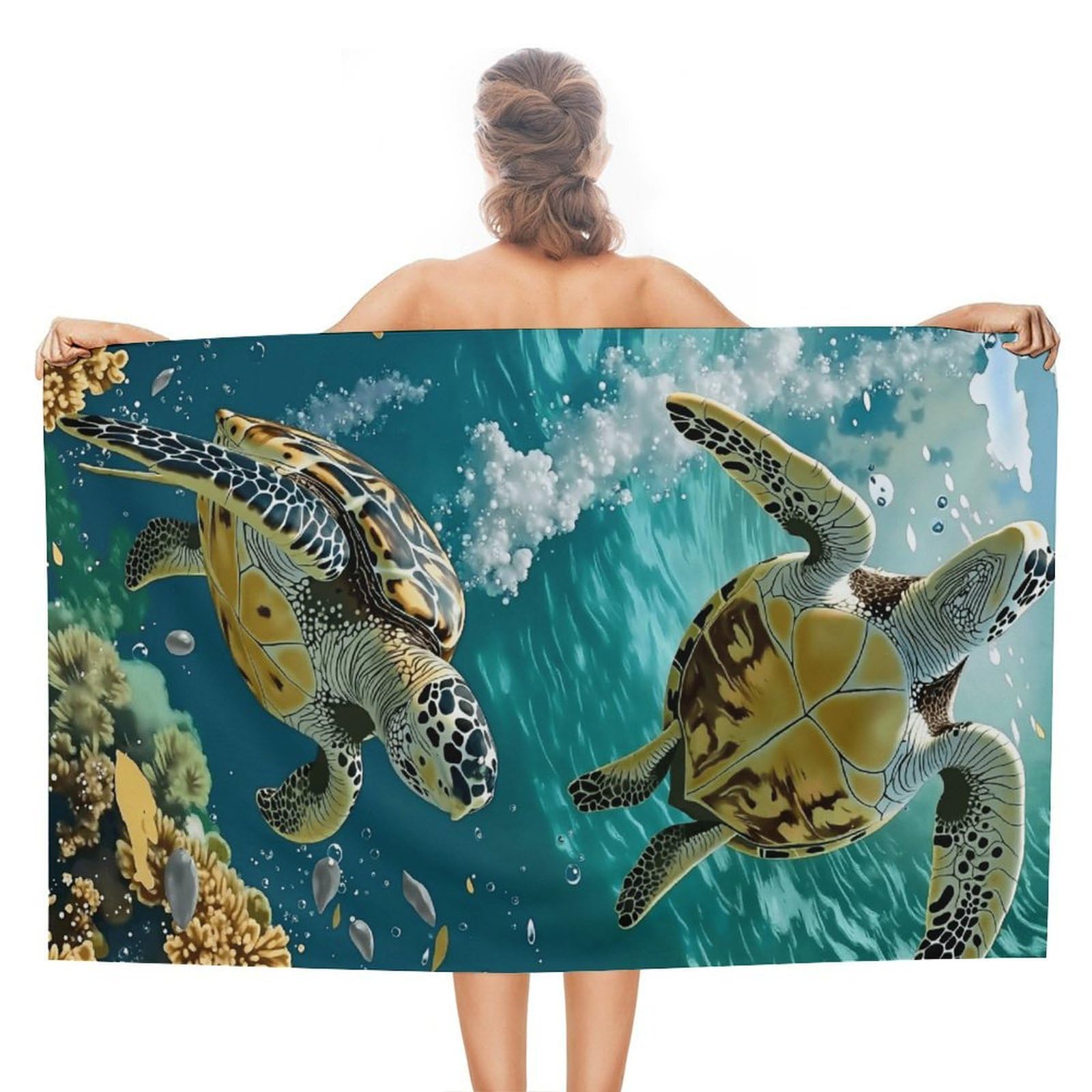 Anceky Turtle Coral Ocean Life Beach Towel Microfiber Soft Absorbent Oversized Large Bath Towel Blanket Thin Quick Dry for Adults Swimming Pool Yoga Gym Travel 51"X31"