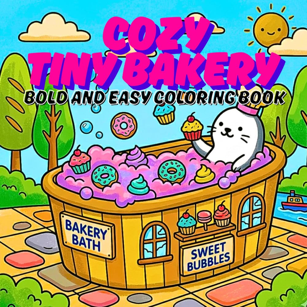 Cozy Tiny Bakery Bold and Easy Coloring Book: Adorable Mini Bakeries Dessert Corners and Comfy Girly Aesthetic Designs for Kids Teens and Adults