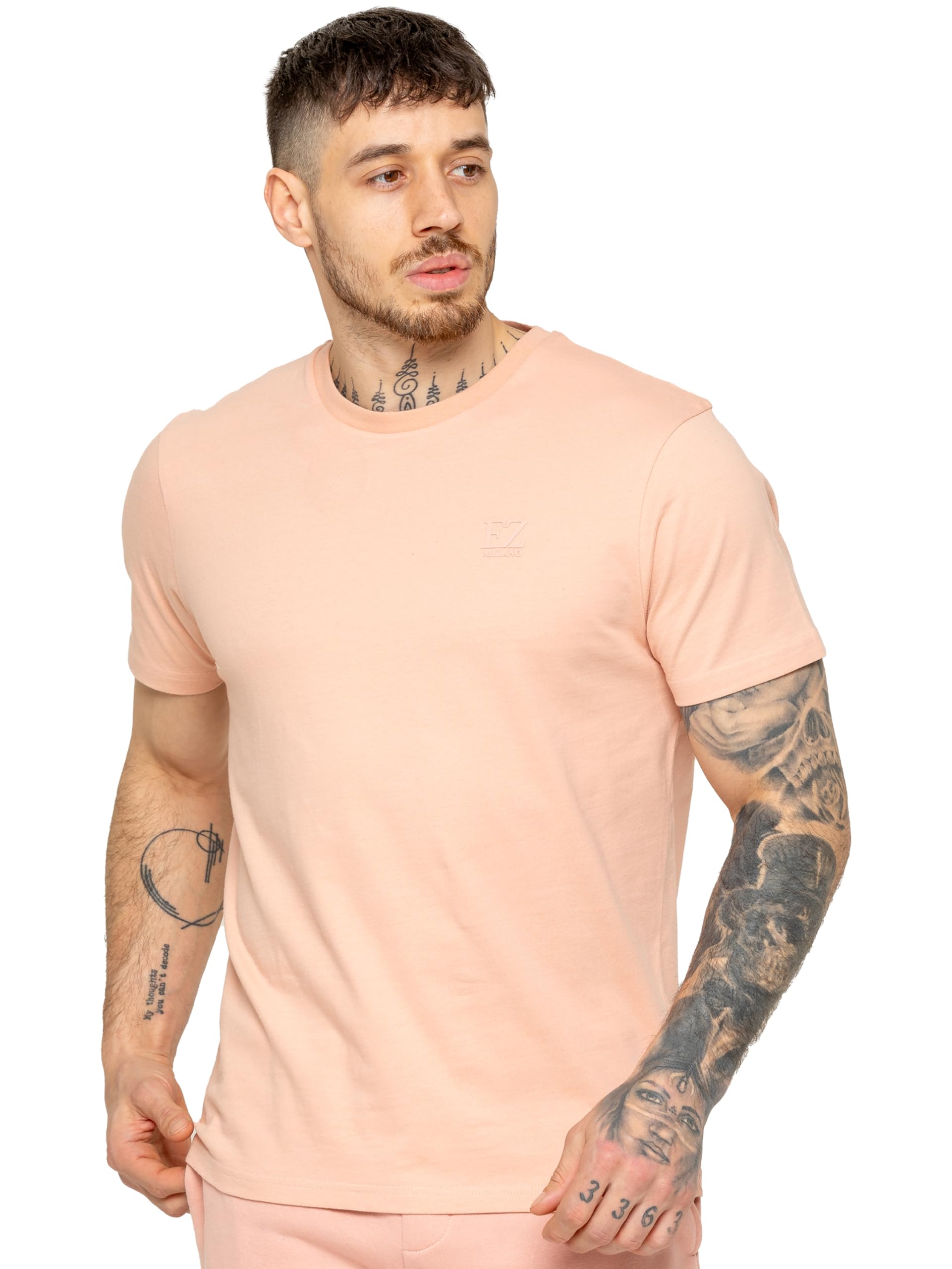 989Zé ENZO Mens Regular Fit T Shirt Plain Cotton Tee Crew Neck Top Short Sleeve Casual Tshirt (UK, Alpha, L, Regular, Regular, Dusty Pink)