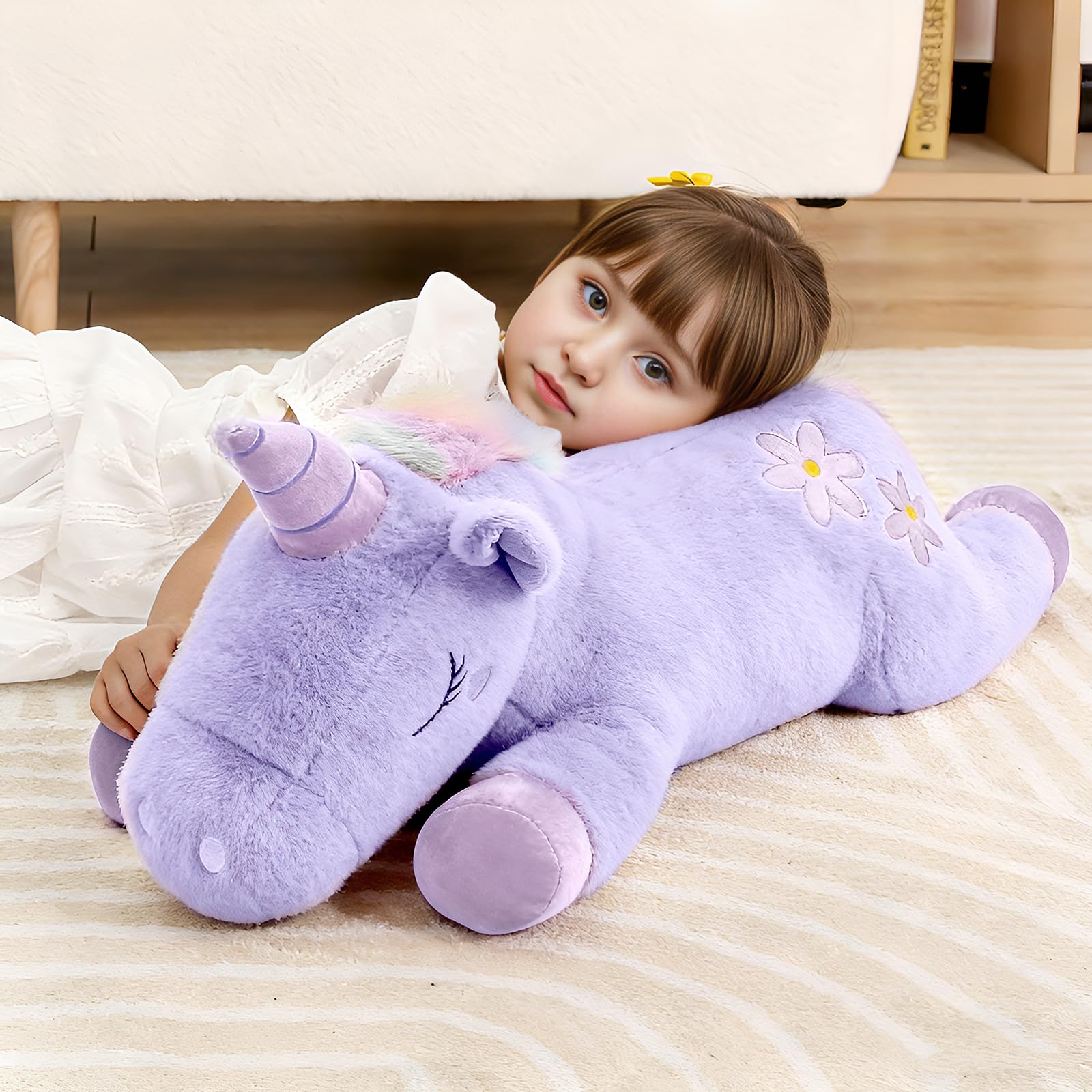 Peluche licorne géante violette - 80 cm - Grand coussin doux - Grand coussin de corps et coussin câlin - Peluche super douillette pour enfants, garçons et filles - Cadeau d'anniversaire parfait
