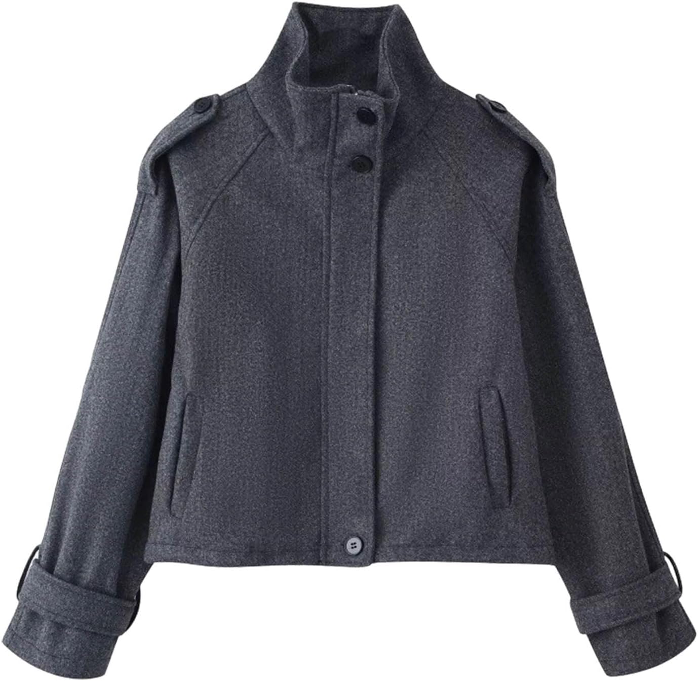Oplxuo Women's Utility Jacket Stand Collar Snap Button Cropped Coat