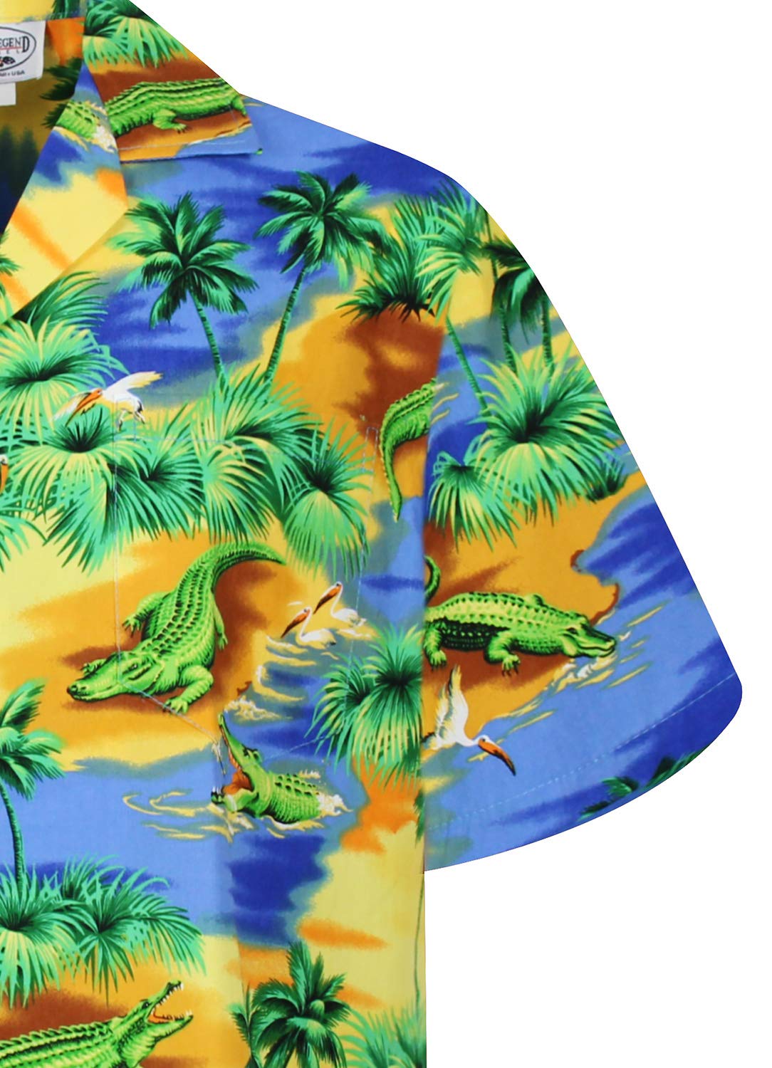 P.L.A. | Original Camicia Hawaiana | Signori | S - 4XL | Maniche Corte | Tasca Frontale | Hawaii Stampa | Coccodrillo | Blu