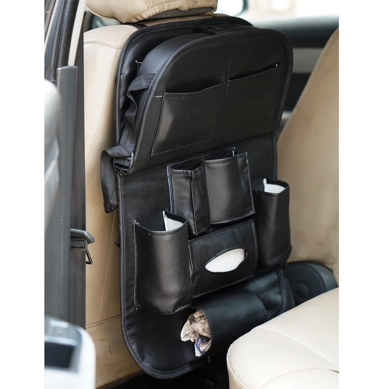 HIGHLYFE Car Trunk Organizer, Backseat Hanging Car Dikki Super Capacity Organizer with 8 Close Pockets, 4 Net Pockets for all SUVs, Van, Hatchback (Black), Tetron