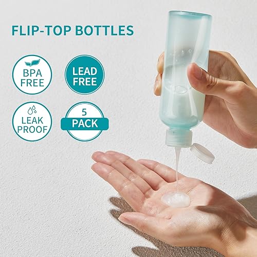 Miniatura 2 de LISAPACK Botellas de viaje de 3.4 onzas para artículos de tocador, recipientes de plástico de tamaño de viaje para champú acondicionador aprobado