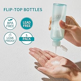 LISAPACK 3.4 oz Travel Bottles for Toiletries, Plastic Travel Size Containers for Shampoo Conditioner TSA Approved, Empty Small Squeeze for Lotion, Leak Proof Mini Liquid Tube Refillable Light Green