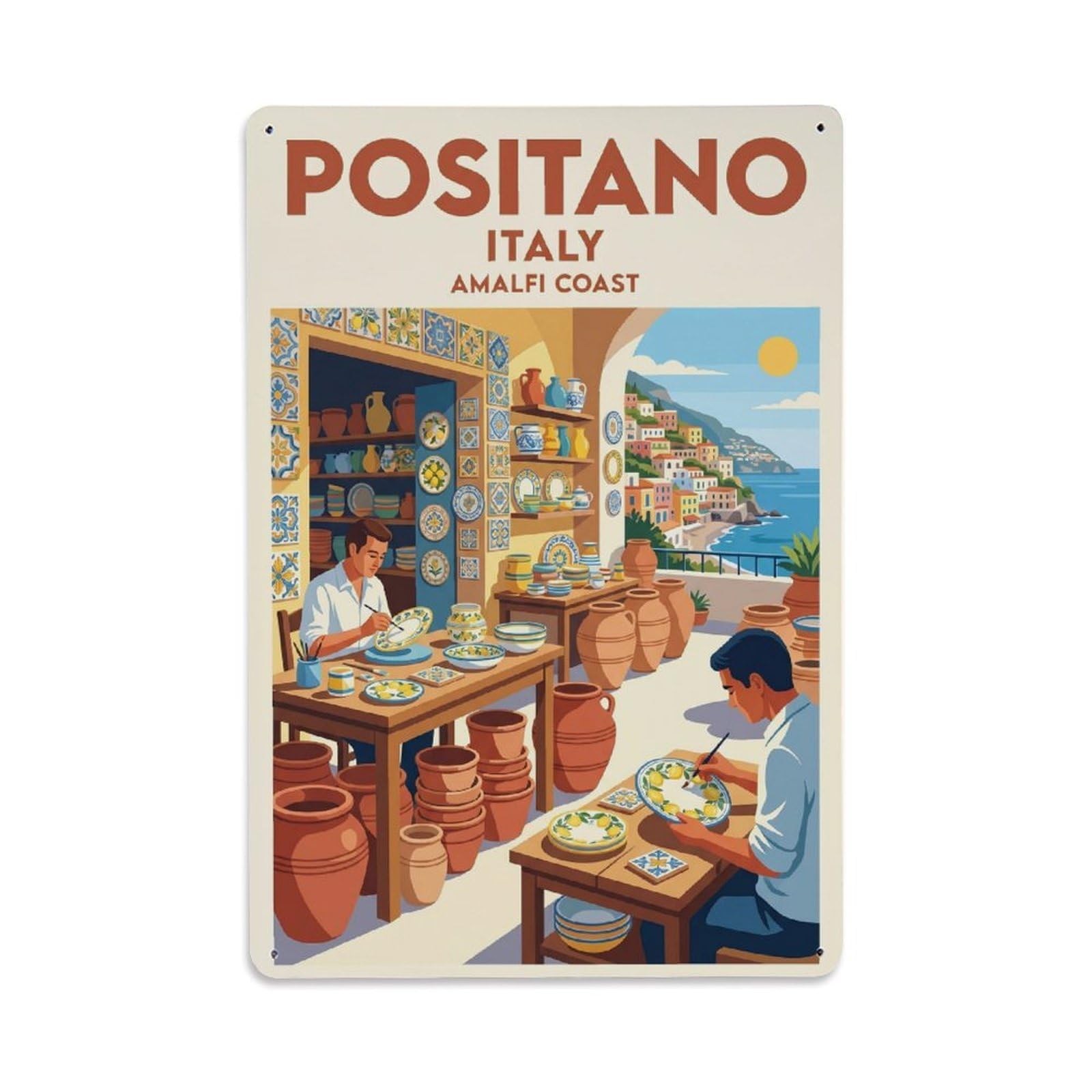 Vintage Travel Positano Italy Clay Metal Tin Sign Plaque Wall Decor for Cafe, Club Bar, Office, Garden Metal Poster 8x12Inch