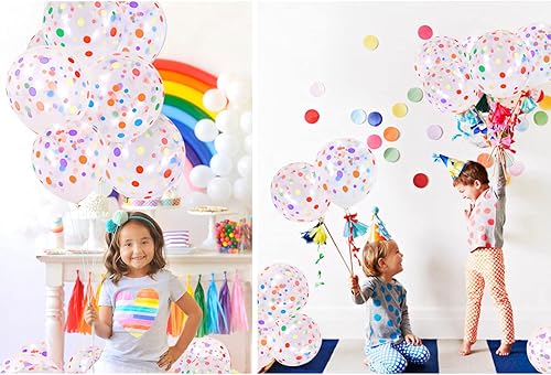 Miniatura 6 de 50 globos de lunares, globos coloridos, globos arcoíris de 12 pulgadas, globos de látex transparentes con puntos multicolor para niños, mujeres y