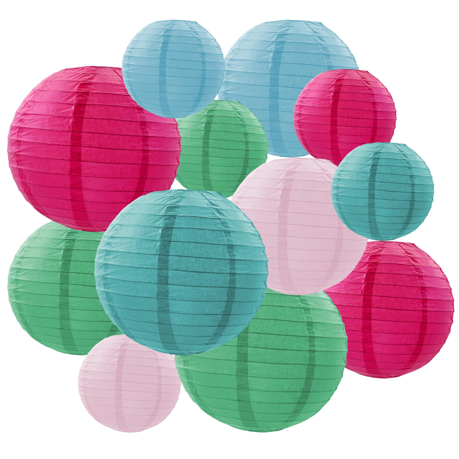 FOSDICK 12 Pcs Paper Lanterns Decorations, Multiple Colors Hanging paper lantern, Circular papeies Lanterns for Outside, Party Decorations for Wedding Birthday Baby Shower Party Home Decor, 3 Sizes