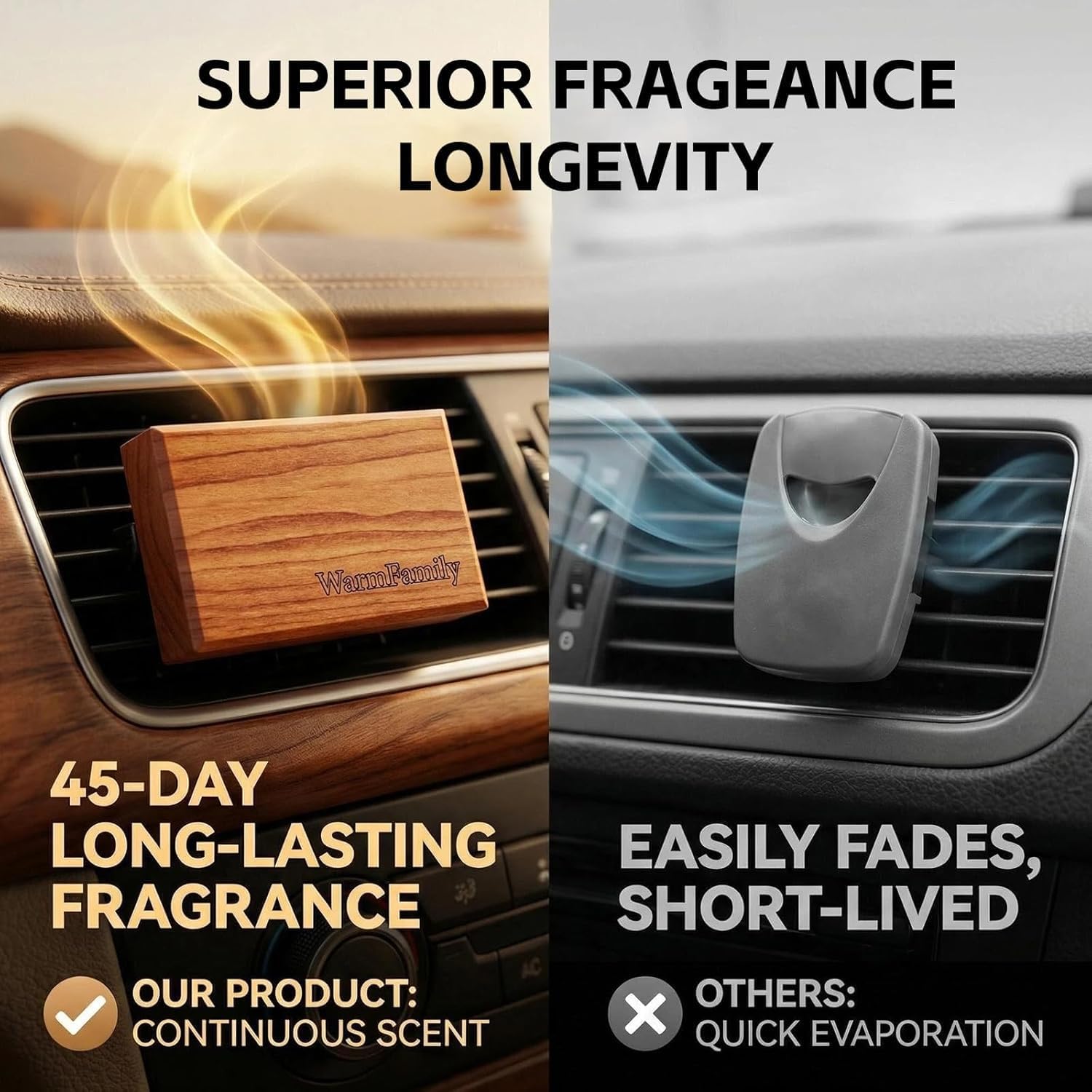 Car Air Freshener - The Original Wood Air Freshener, Long Lasting Odor Eliminator for Cars, Trucks & SUVs, Eco Friendly Vehicle Scent Diffuser, 2 Pack Scent Refill （Pine-Grove）CLIP INCLUDED