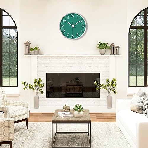 Miniatura 4 de Reloj de pared moderno verde para decoración de sala de estar, reloj de pared grande de 14 pulgadas, funciona con pilas, reloj analógico redondo