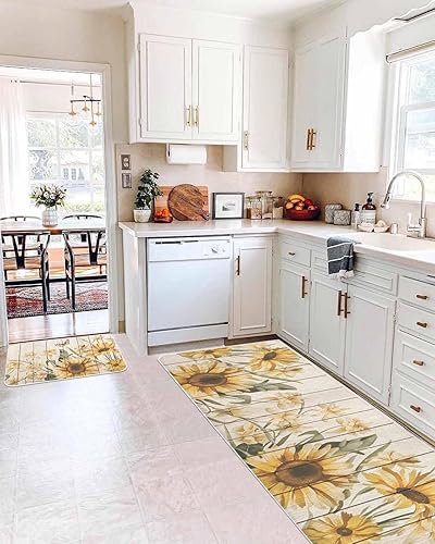 Miniatura 2 de 2 tapetes de cocina acolchados antifatiga con girasol, impermeables, antideslizantes, lavables, para interiores y exteriores, girasol en tablero