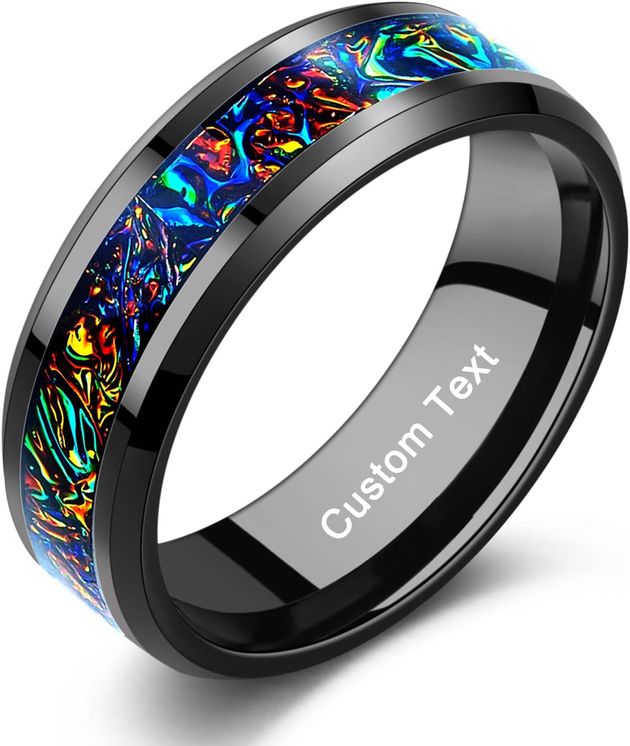 NUNCAD Wedding Gift for Men 8mm Black Tungsten Carbide Ring with Dichrolam, Scratch Resistant Comfort Fit Anniversary Band, Durable Men's Wedding Ring Gift from Wife