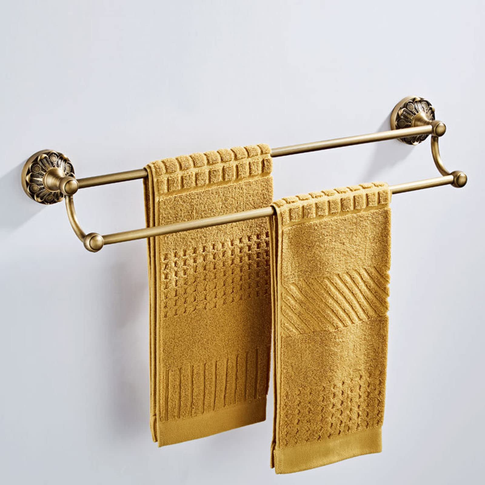 Alargar Doble Varilla Toallero de baño Material de latón, Retro Montado en la Pared Toallero Euro Antiguo Acabado Cepillado Toallero for Cocina Baño-C-60cm (Color : D, Size : 60cm)